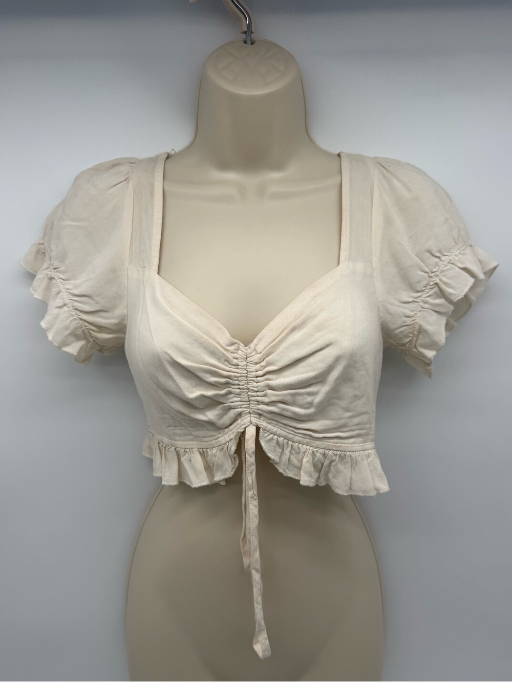 Catch Stitch Cream Ruched Crop Top